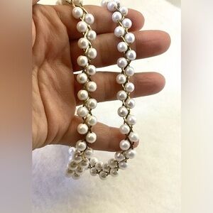 Vintage Korea Gold Braided Faux Pearl Necklace 24”